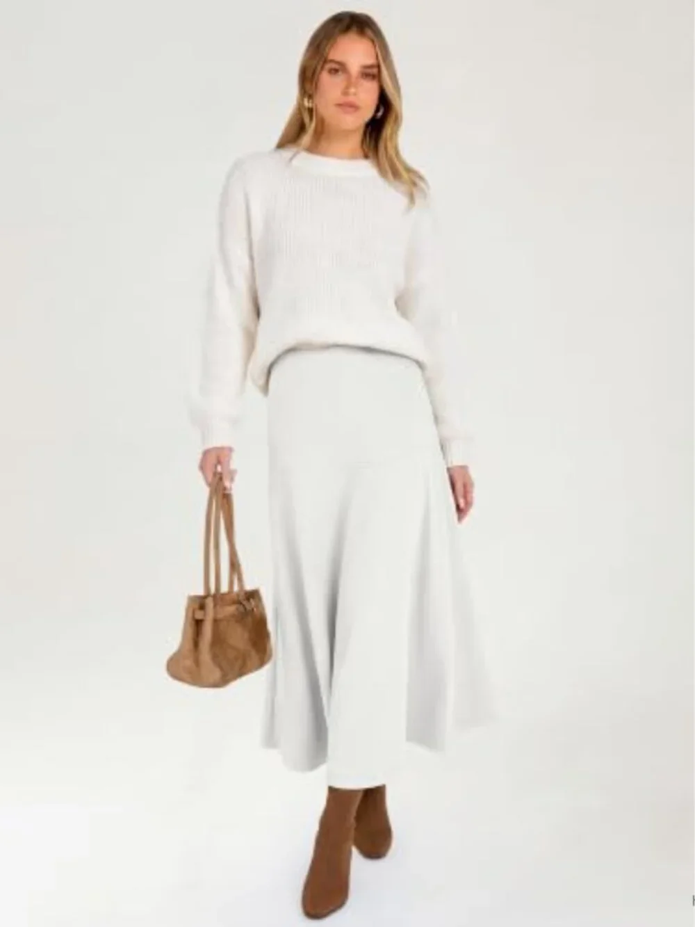 High Waist A-Line Midi Skirt Pleated Flowy Swing Dressy Casual Work